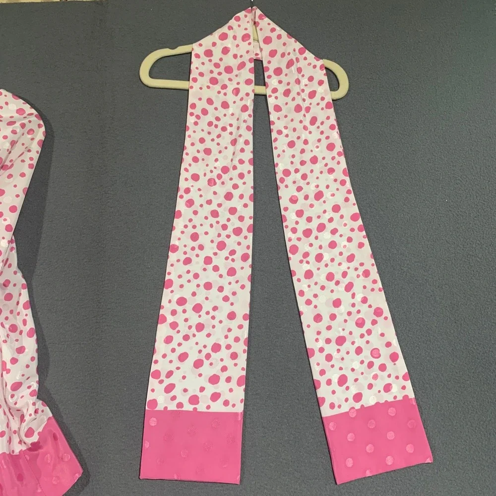 Vintage Nat‎ Kaplan Couture Pink Polka Dot 2 Piece Dress Set with Scarf USA Made